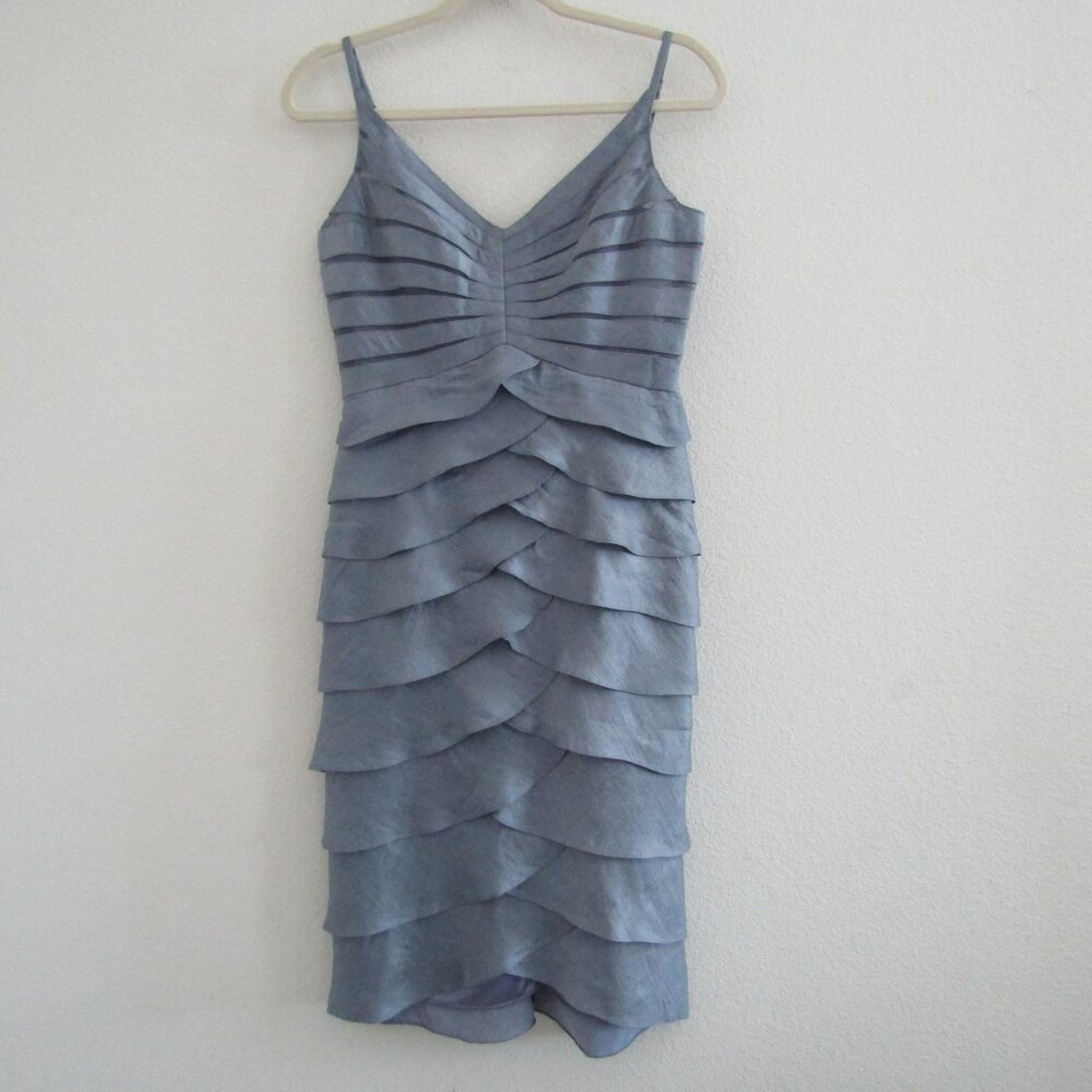 Adrianna Papell Cocktail Dress 6 Blue Gray Shimmer Elegant Special Occasion
